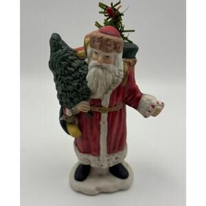 Vintage Ceramic Santa Claus Figurine Midwest Sack Tree Christmas
